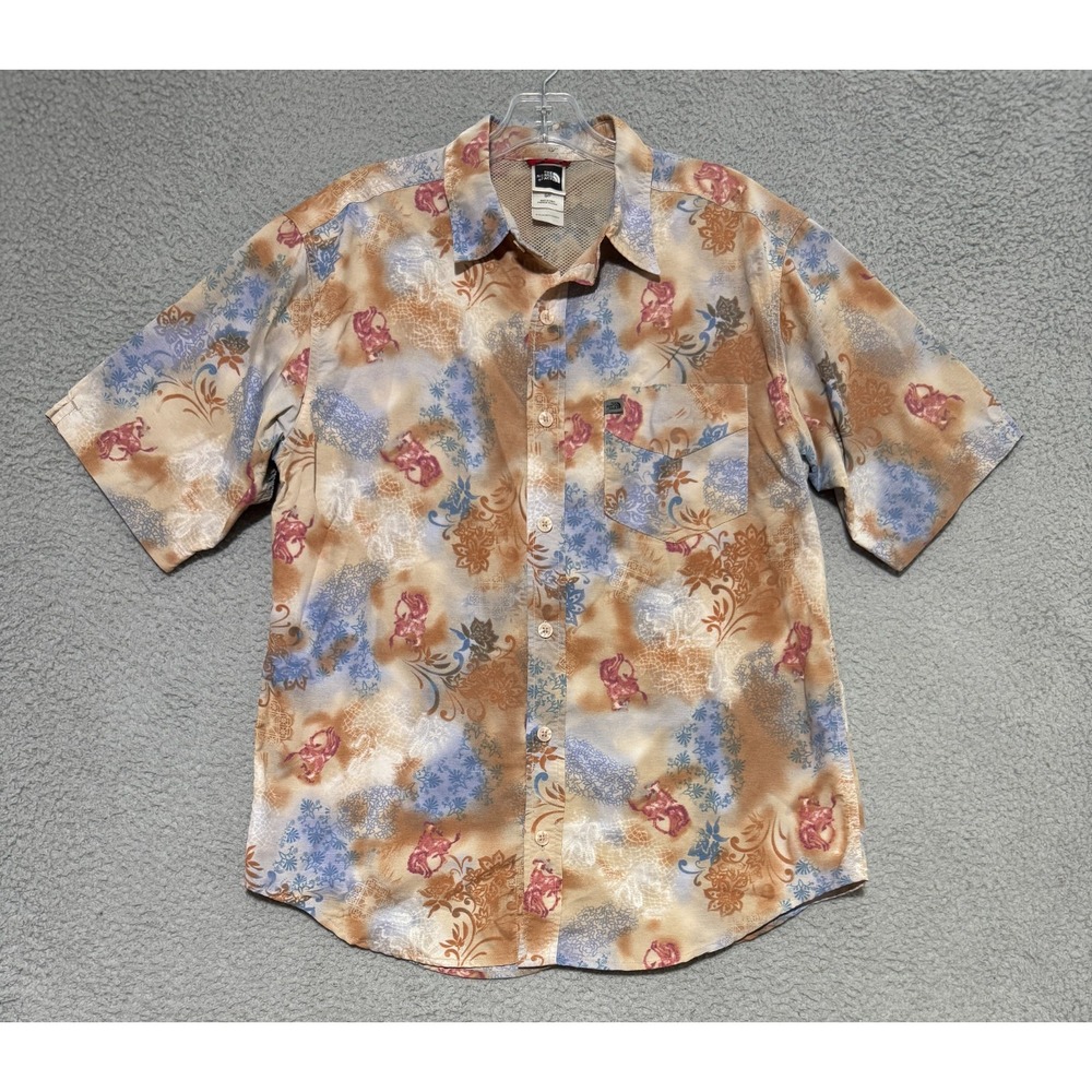 The North Face Floral Abstract Button Up Short Sleeve shirt Mens Small Hawaiian